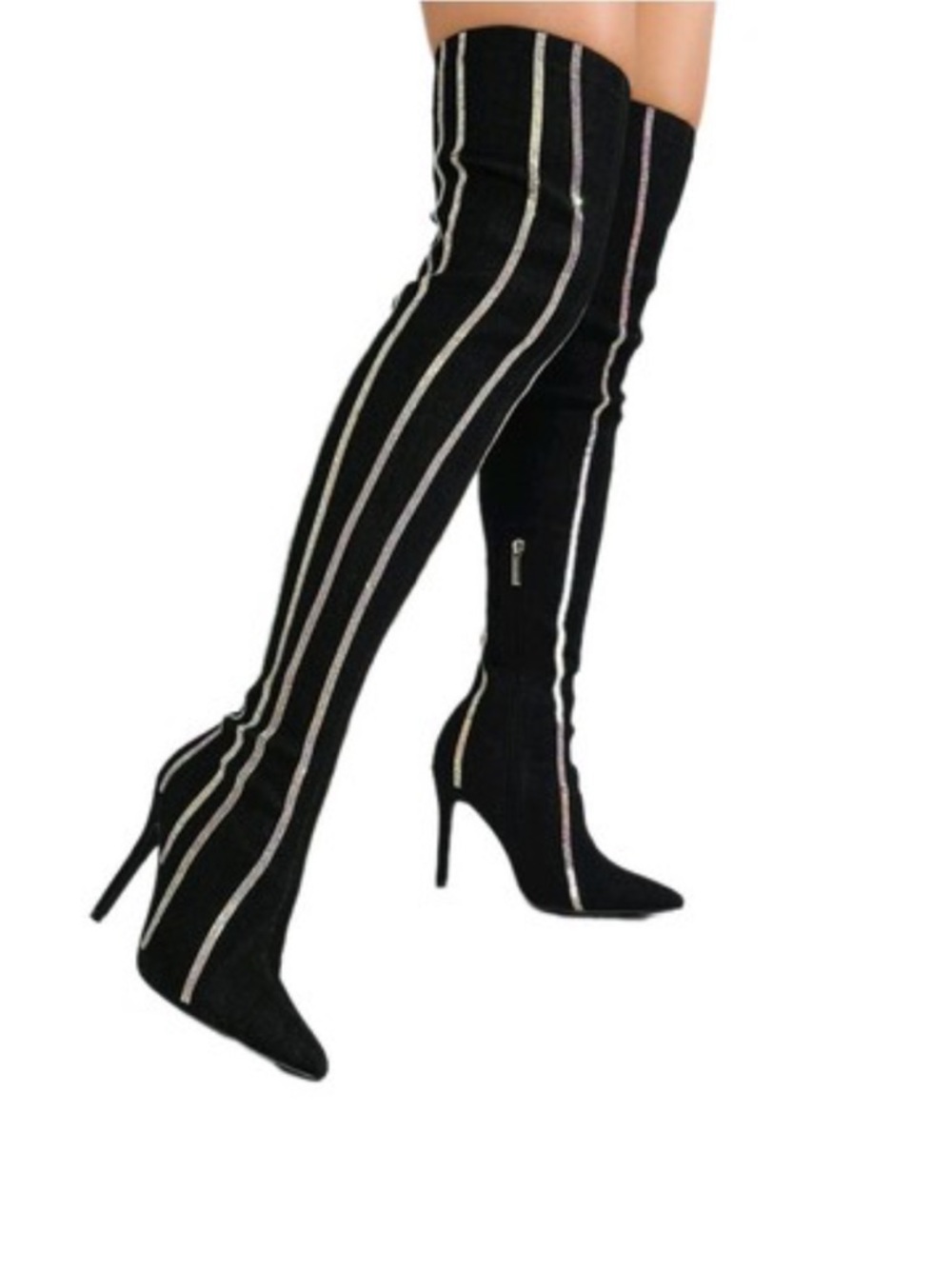 •CAPE ROBBIN• “Hidenim” Rhinestone Thigh High Stiletto Boots - Black // NIB